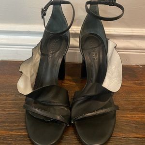 Mercedes Castillo heel with ruffled two tone strap